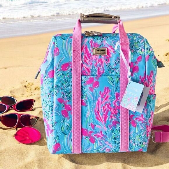 NWT Lilly Pulitzer backpack cooler pink green blue Best fishes lunch beach bag main image 13